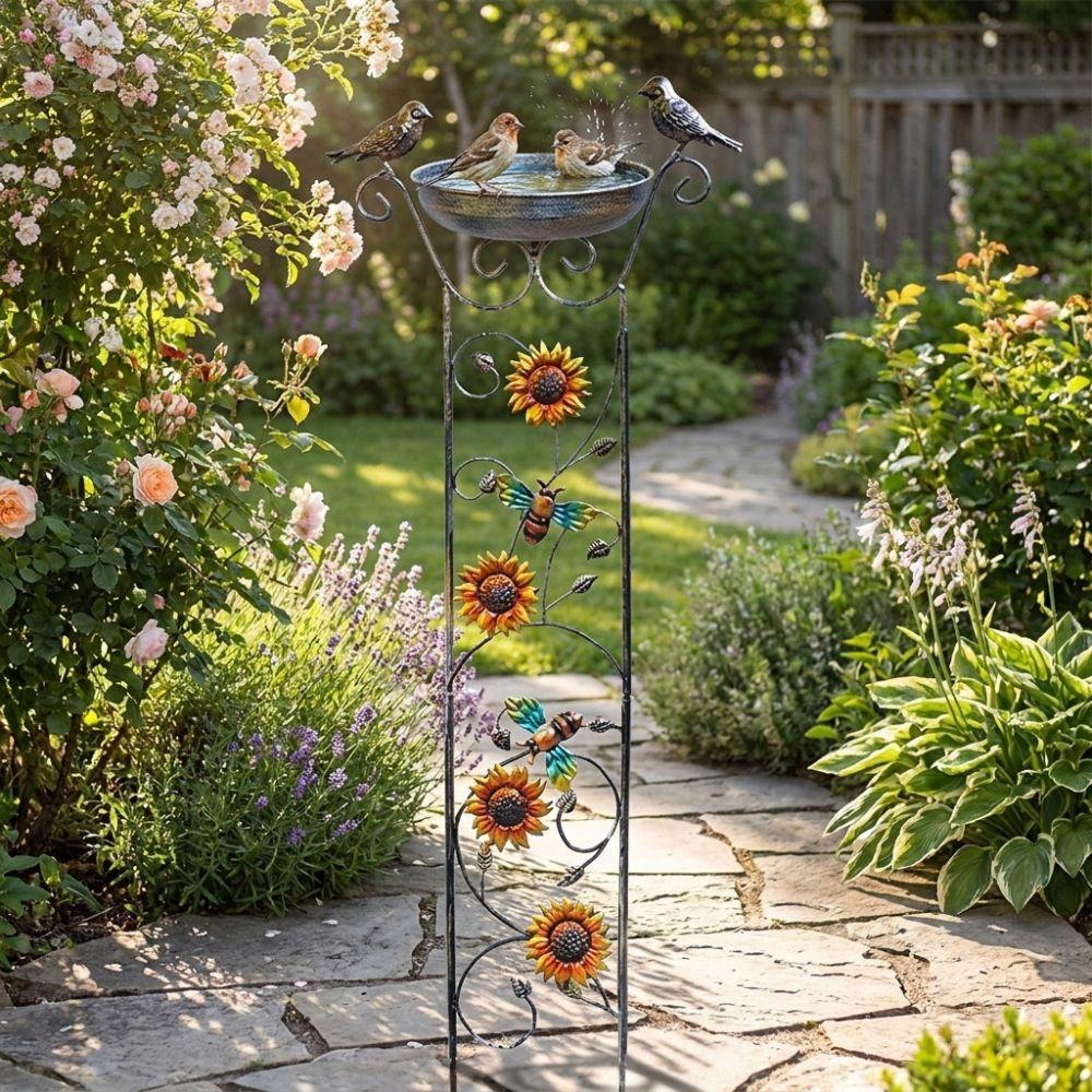 Freestanding Metal Bird Bath Sturdy Bird Bath Feeder Climbing Plant Support Patio