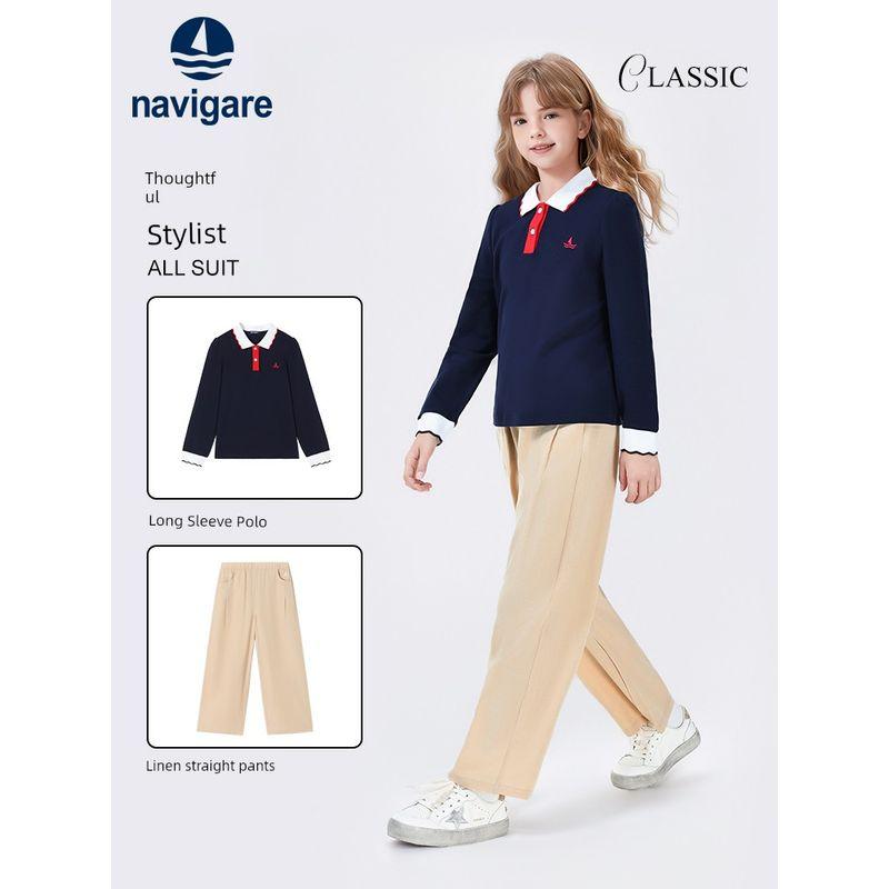Navigare Italian Sailboat Style Girls' Thin Wide-Leg Pants 2026 Spring New Girls' Casual Sports Trousers