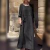 Summer Women's Solid Color Round Neck Casual Pleated Double Side Pocket Dress