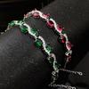 Браслет с имитацией изумруда и микро-инкрустированными бриллиантами, красно-зеленый браслет, украшение на руку для женщин