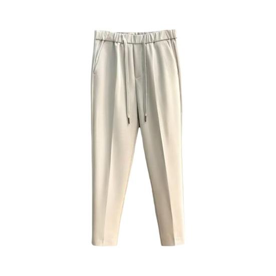 Men Suit Pants Drawstring Elastic Waist Straight Leg Solid Color Loose Formal Business Style Office Wear