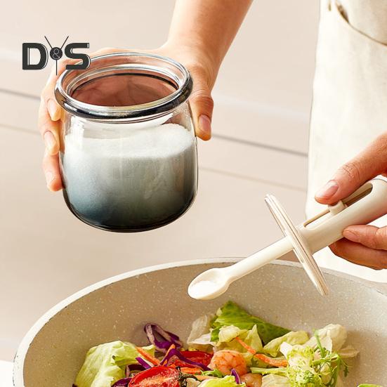 Герметичные стеклянные банки для специй с выдвижной ложкой, герметичные и влагонепроницаемые контейнеры для хранения трав, соли, перца, компактные кухонные органайзеры для