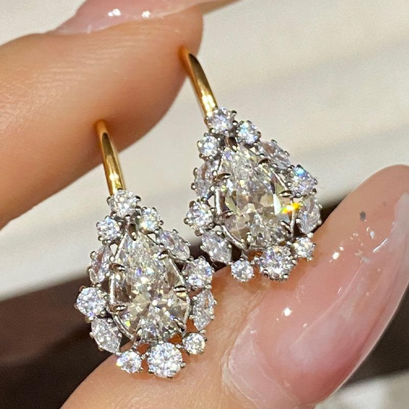 WUIHA 925 Sterling Silver Pear Cut Sapphire High Carbon Diamond Drop Dangle Wedding Engagement Cocktail Earrings Fine Jewelry