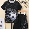 2pcs Boys Cool Football Graphic Print Short Sleeve T-shirt & Shorts Set, Comfy Summer Boys Clothes