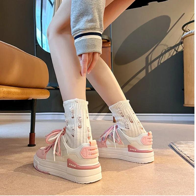 Fashion Women's Sneakers Students Korean Version Casual Non-slip Thick Sole White Sports Shoes Fashion Woman Skateboard Shoes 2025 New