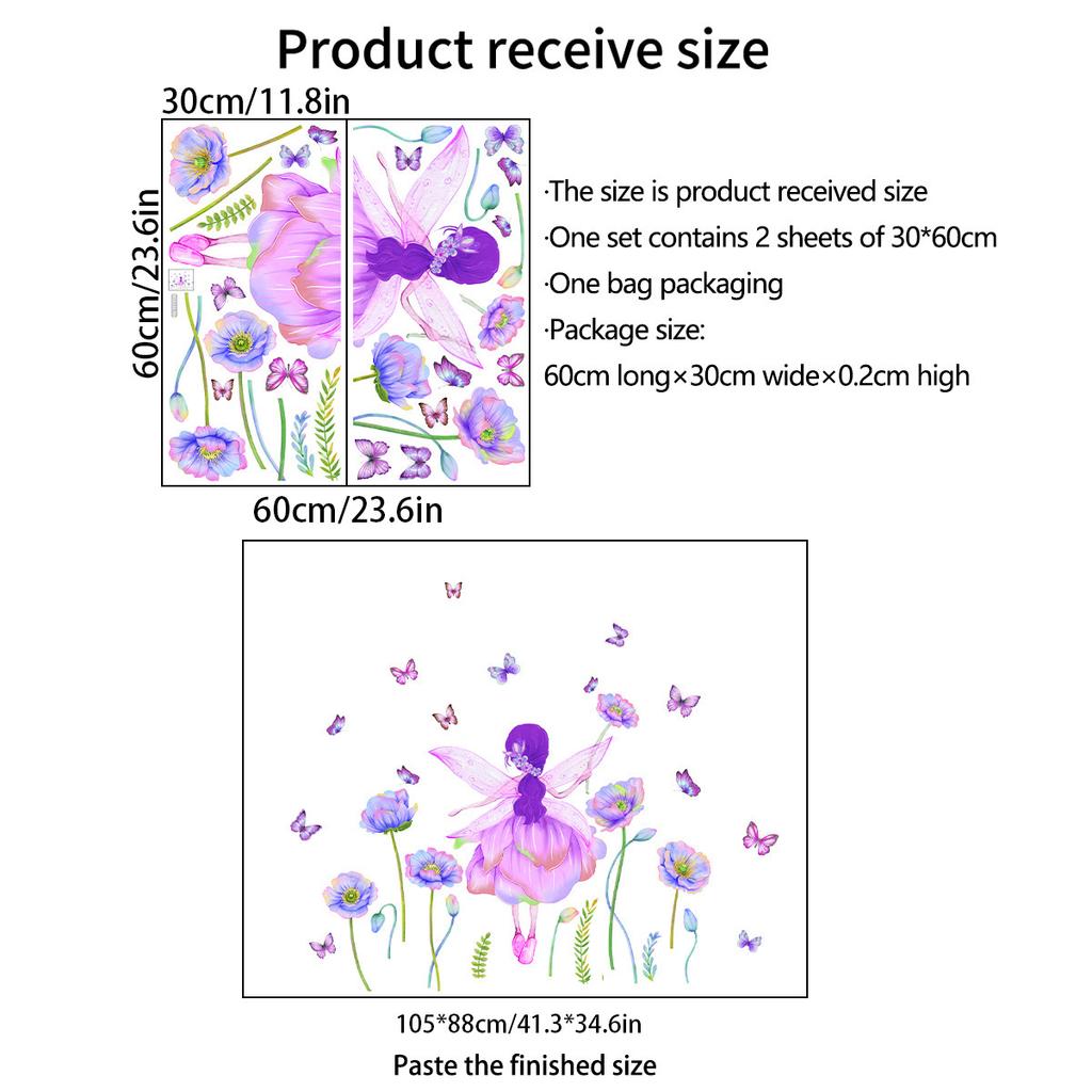 Various Kameng Fairy Flowers Butterfly Wall Stickers Living Room Bedroom Children's Room Wholesale Self-adhesive Wall Stickers Decoration