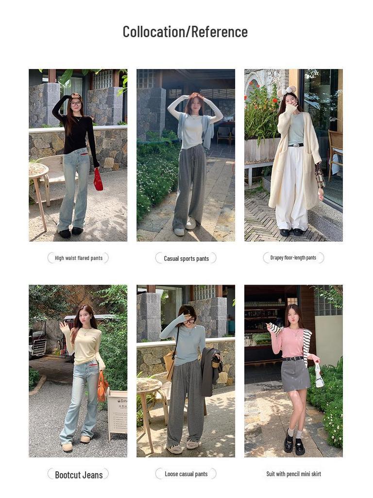 Женский черный трикотажный топ с длинным рукавом и рубчиком, приталенного силуэта, с круглым вырезом - Идеально подходит для весны, осени и зимы.