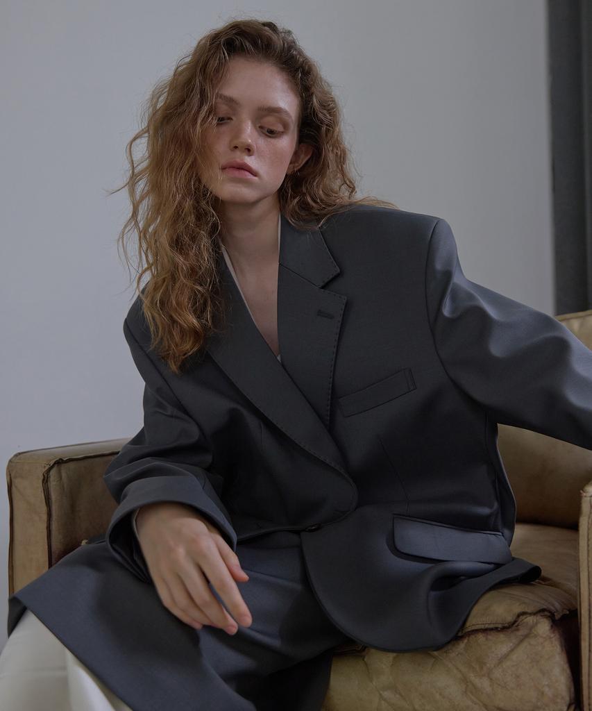 LONQUE Stitch Oversized Single Jacket (Gray)