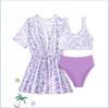2024 Girls' Fruit Print Three-Piece Swimsuit & Cover-Up with Sun Protection