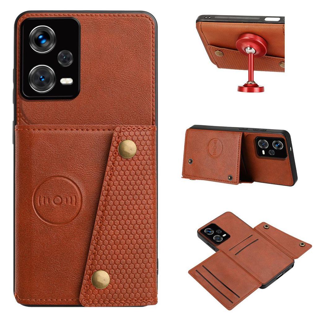 Винтажный кожаный держатель для карт Чехол для телефона для Xiaomi Redmi Note 12 Pro+ 5G, 12 Pro 5G, 12 5G, POCO X5 5G Карманы для карт Двойные кнопки-защелки Флип-кошелек Чехол
