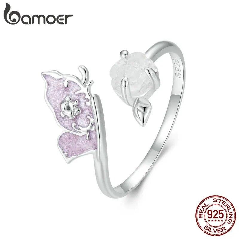 Bamoer, стерлинговое серебро 925 пробы, фиолетовое, пурпурное, эмаль, кольцо с бабочкой, цвет, сменное кольцо с цветком для женщин, ювелирные изделия для вечеринок