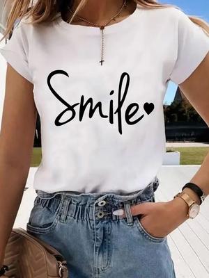(Азиатский размер) Футболка с графическим принтом T Clothing Letter Trend Cute Sweet Casual Fashion Print Женская повседневная женская футболка с коротким рукавом