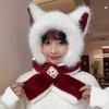 Women's Autumn & Winter Plush Red Hat and Scarf with Cute Fox Ears - Warm Neck Warmer for Cycling
