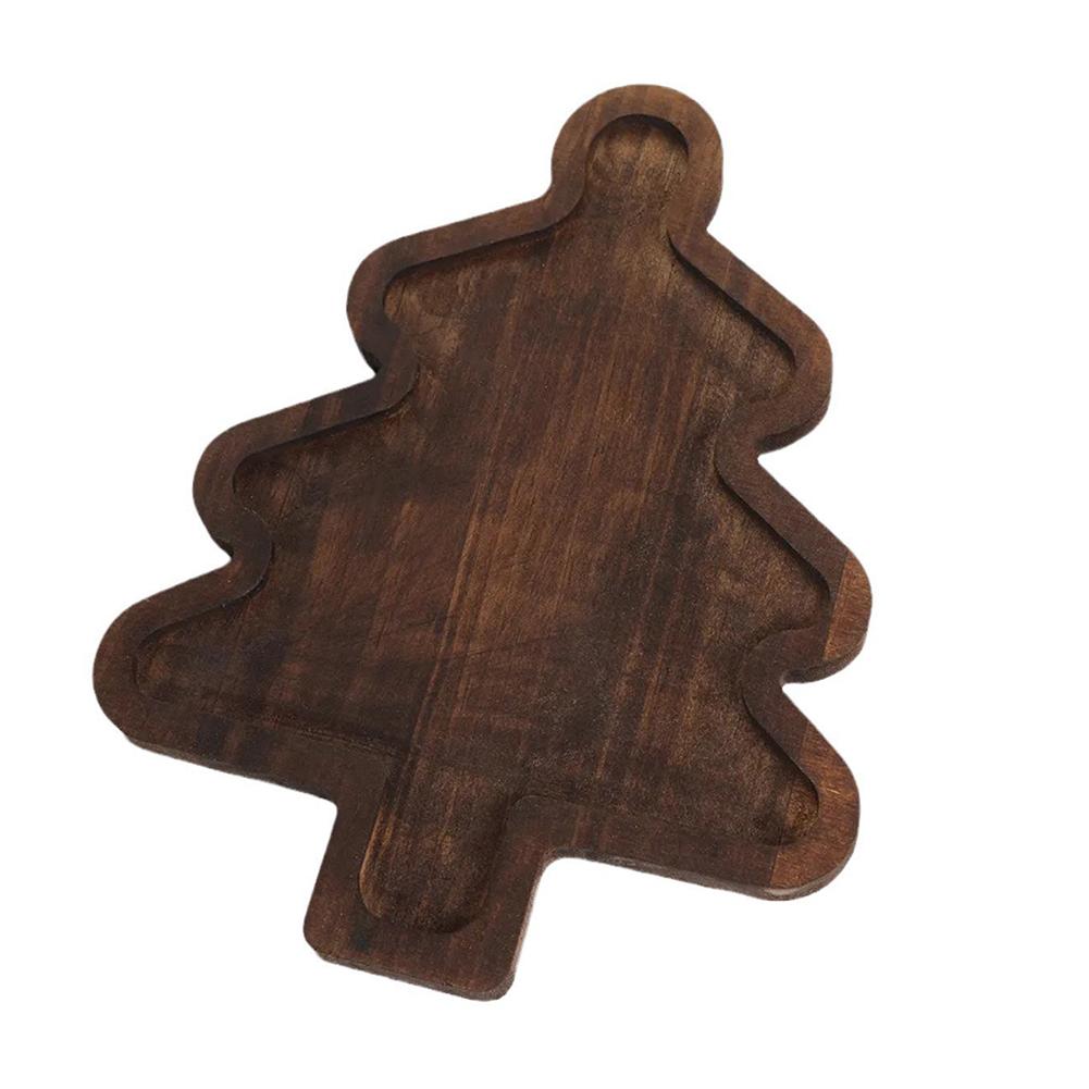 Christmas Tree Tray Cute Home Wooden Fruit Dinner Plate Cake Dessert Plate for Entertaining, Breakfast, Coffee Table, Home Decor