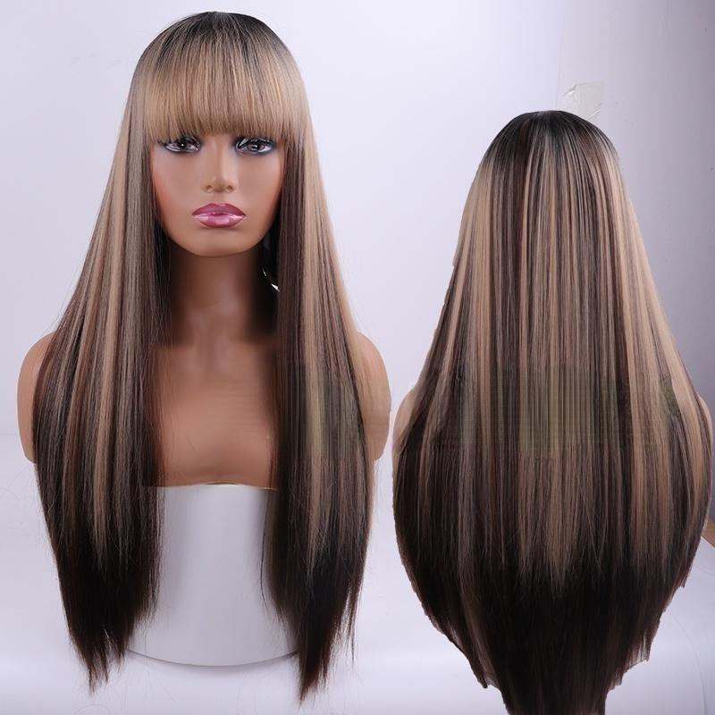 Модные женские туфли из синтетического волокна, прямые волосы, парик красного вина с челкой, длинные прямые парики из волос