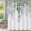 Tropical Green Leaves Plant On White Background Odorless Shower Curtains for Bathroom Showers and Bathtubs Decor with Hooks
