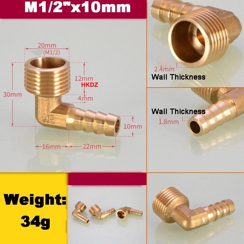 Brass 1/8" 3/8" 1/4" 3/4" BSP 90 Degree Male Elbow Barbed Hose Tail Pipe Air Gas Fitting Pagoda Connector 6/8/10/12/14/19mm