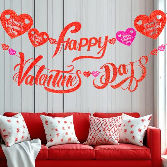 1 комплект баннеров ко Дню святого Валентина с блестками в виде сердечек для подвесного потолка, баннеров с Днем святого Валентина, растяжек для свадебной вечеринки