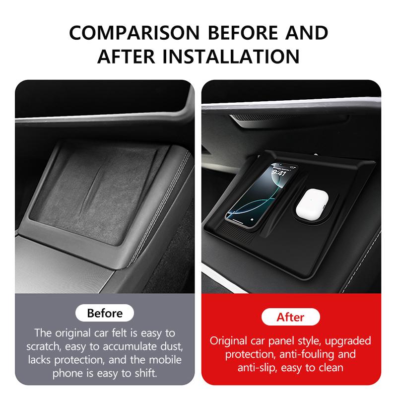 Автомобильная беспроводная зарядка 2-в-1 силиконовый коврик для Tesla Model Y Juniper 2025 противоскользящие аксессуары для мобильного телефона и наушников