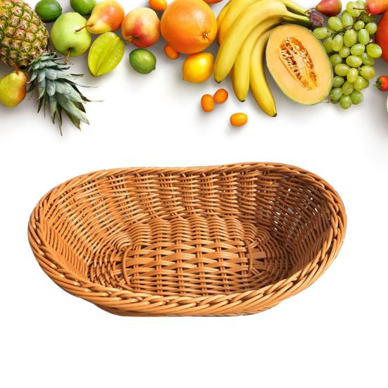 Storage Basket Food Grade Quick Drainage Oval Safe Curved Artificial Rattan Braided Food Basket Household Supplies