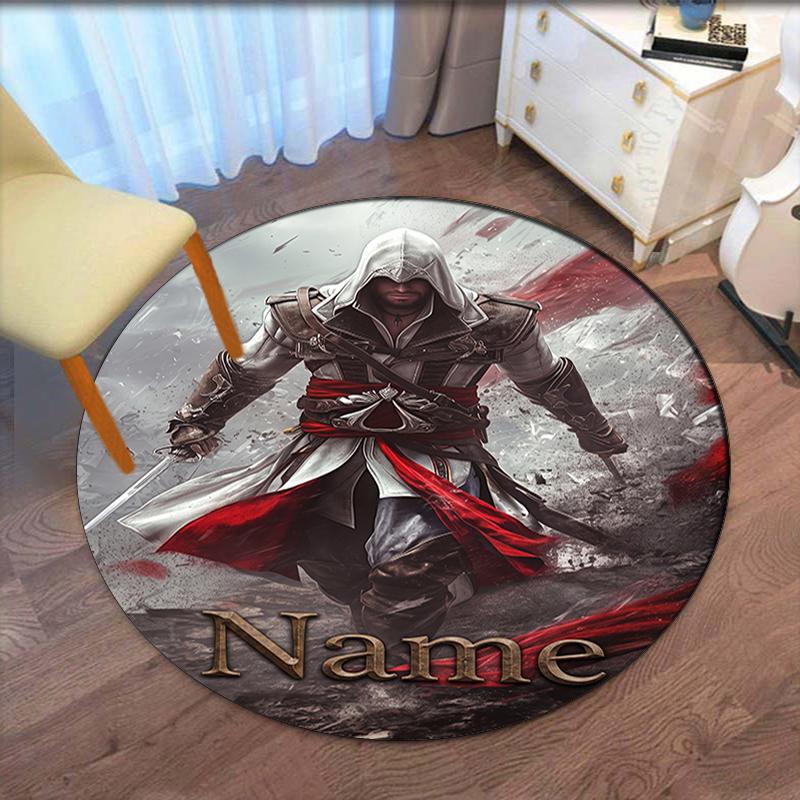 Custom Name Assassin's Creed Printed Round Rug Carpet Chair Rug Area Rug Entryway Doormats,for Office Chair Living Room Bedroom Kitchen Room.
