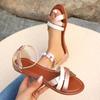Женские модные летние сандалии на плоской подошве с узким ремешком 2024 года, новые повседневные римские сандалии с открытым носком для вечеринок Mujer Zapatos