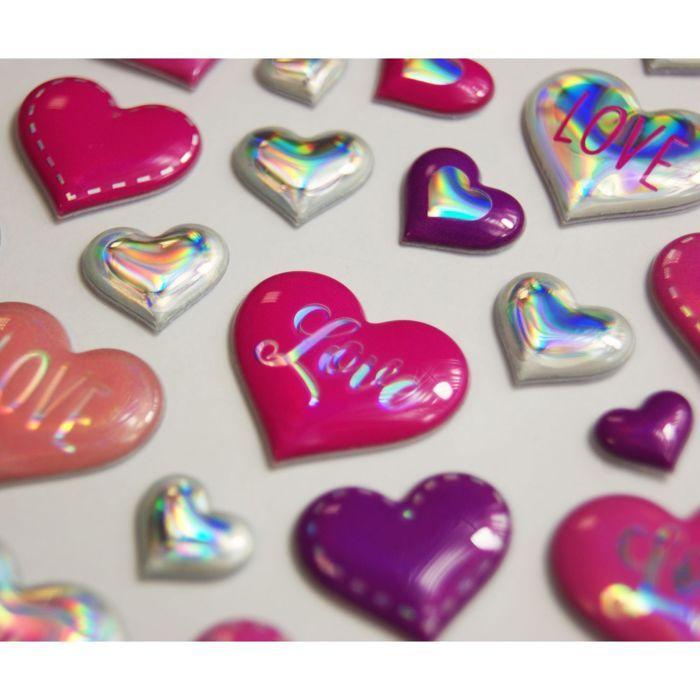 Reusable Stickers - 3D Relief - Hearts &; Love - Holographic