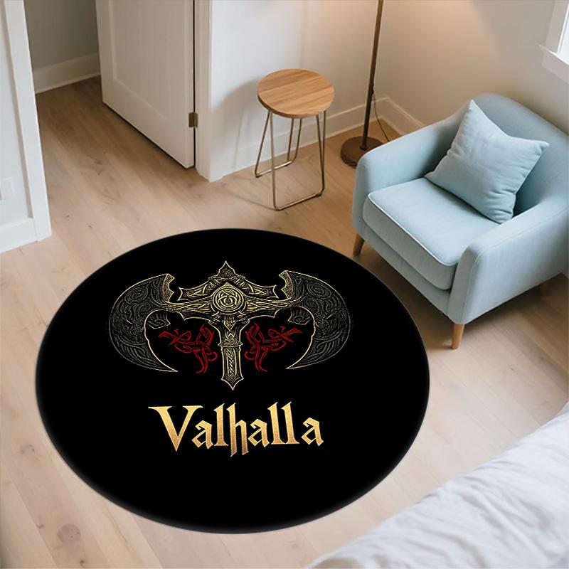 Viking Battle Axe,Round Area Rug,Carpet Rug for Living Room Bedroom Sofa Playroom Decor,Non-slip Floor Mat