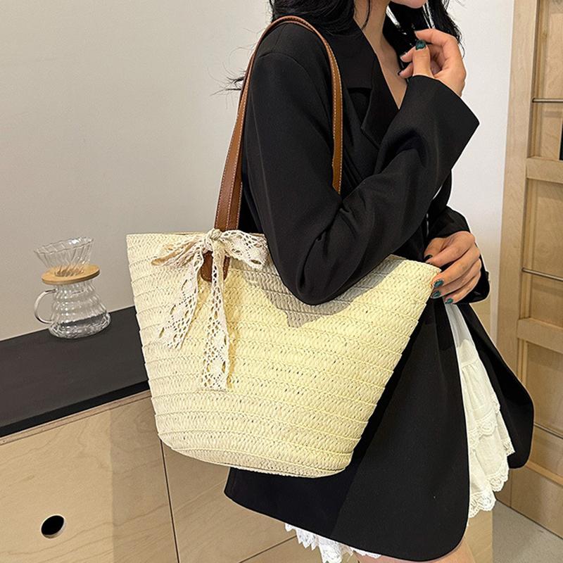 Straw Beach Bag Summer Woven Tote Bag Large Capacity Shoulder Commuting Woven Bag for Women Straw Purses and Handbags Woven Bag