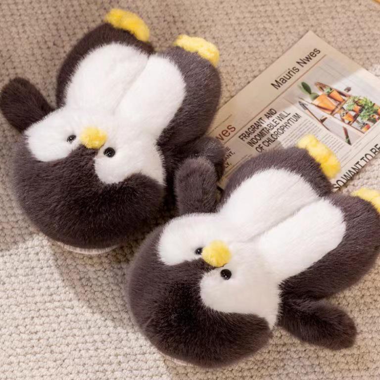 Women's Cozy Penguin Fuzzy Slippers - Non-Slip Soft Sole, Heel-Covered, Cotton House Shoes, Couple Style