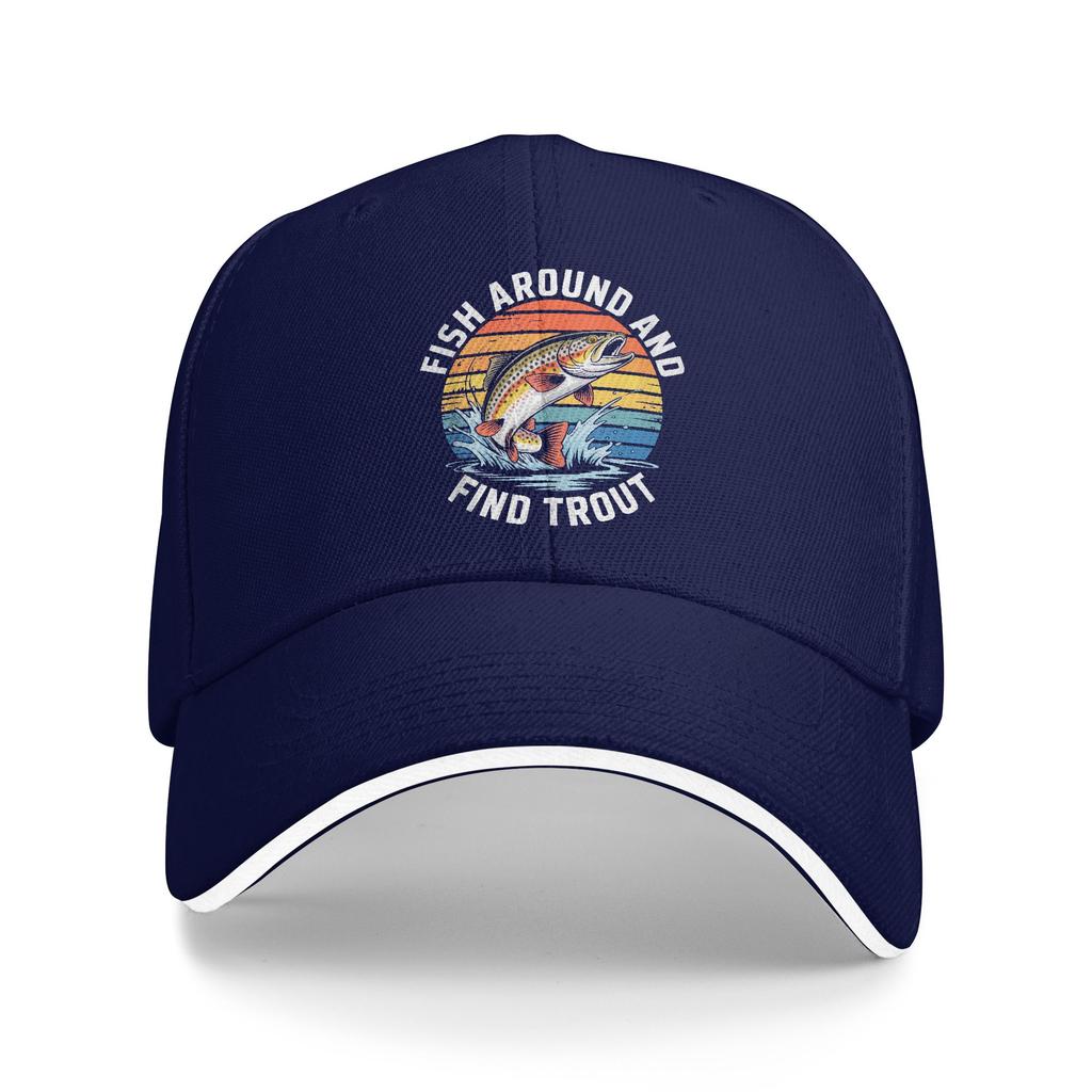 Summer Fish Around and Find Trout Fishing Baseball Cap  Outdoor Sport Vintage Print Sun Trucker Hat Female Male Baseball Caps