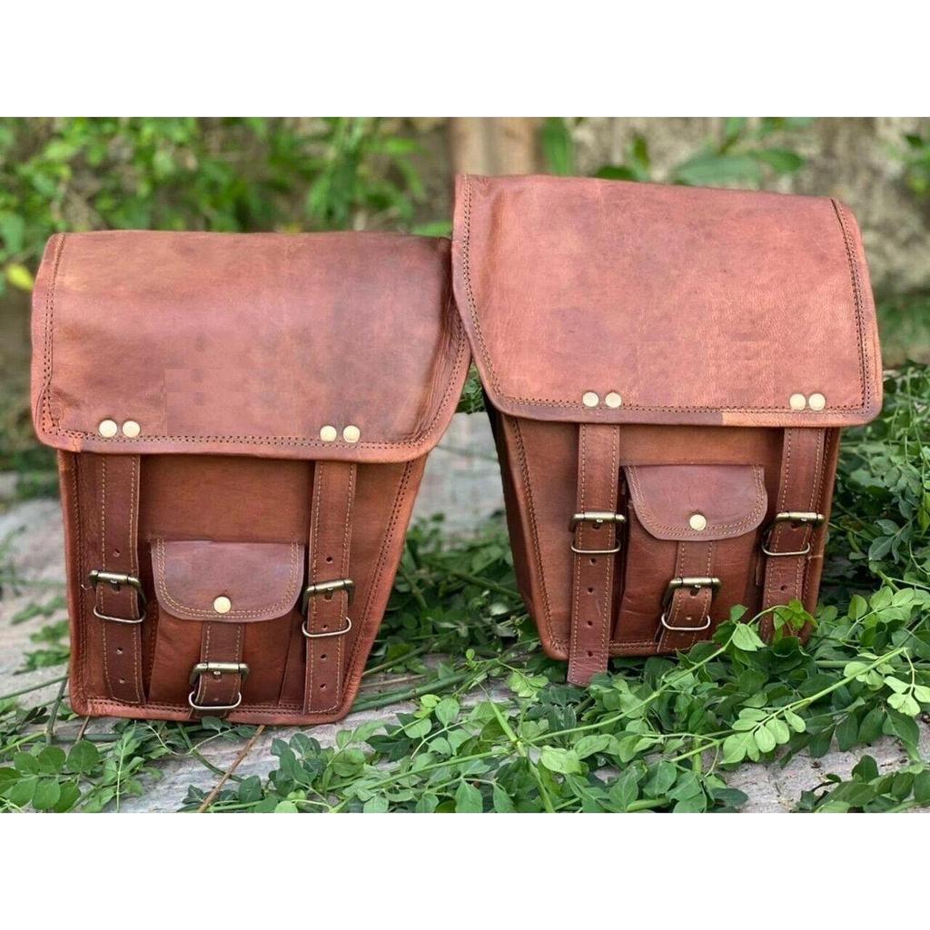 Motorcycle 3 Saddle Side Bags Sassy Bar Handlebar Luggage Tool Goat Leather
