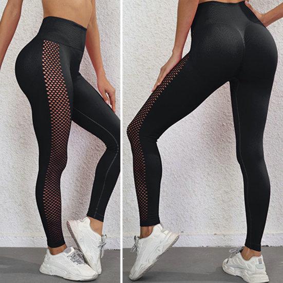 Женские однотонные леггинсы для йоги с высокой талией, Push-up, подтягивающие ягодицы, корректирующие живот, с боковыми вставками из сетки, для фитнеса