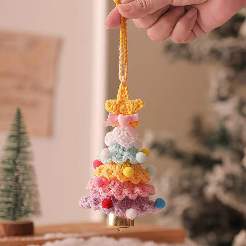 1 Pcs Yarn Crochet Christmas Tree Bell Pendant for Christmas New Year Carnival Party Homeschool Bar KTV Car Decoration Gifts