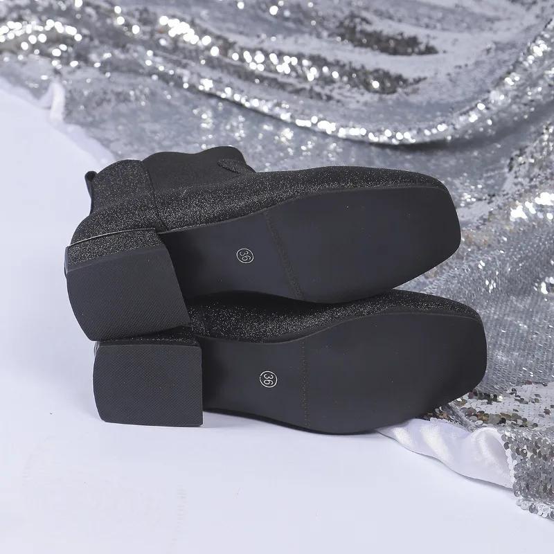 New Women's Ankle Boots Autumn and Winter Short Boots Thick Heel Pointed Shoes for Women Mature Basic Office Ladies