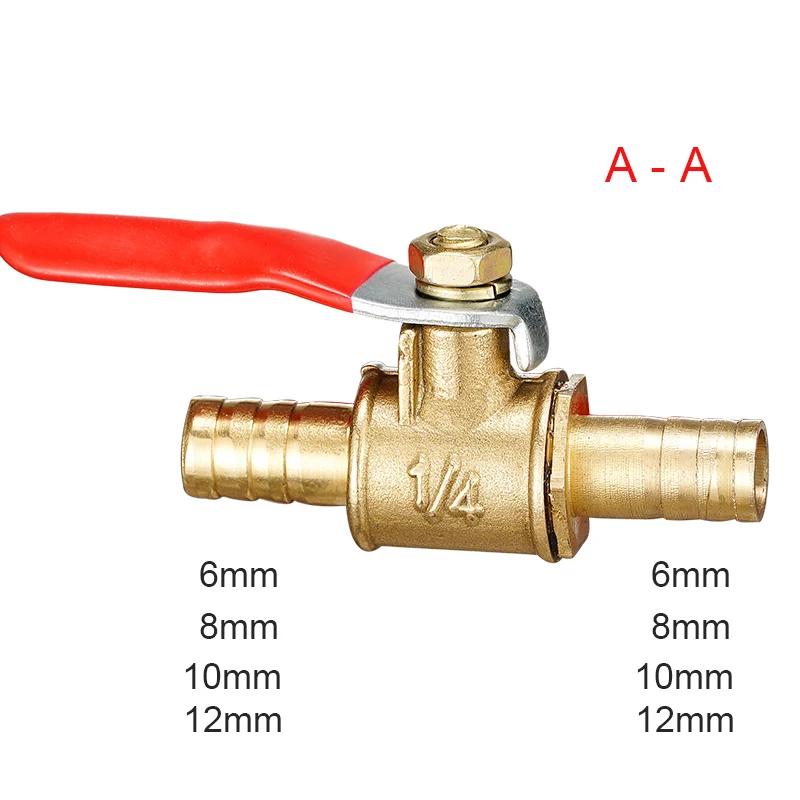 1pcBrass Ball Valve 4-12mm Hose Barb 1/8''1/2''1/4'' Male Thread, Female Thread Joint, Straight Joint, for Water, Oil, Fuel Pipe