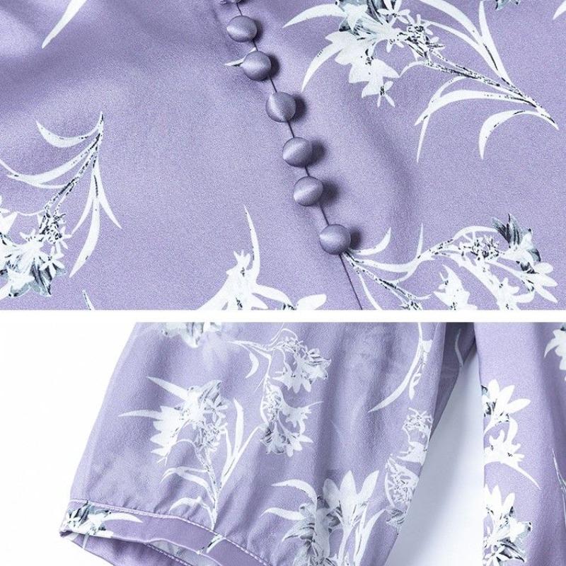 Милая шифоновая блузка для женщин, корейские женские топы и блузки с пышными рукавами, кардиган, рубашки с цветочным принтом, весна-лето