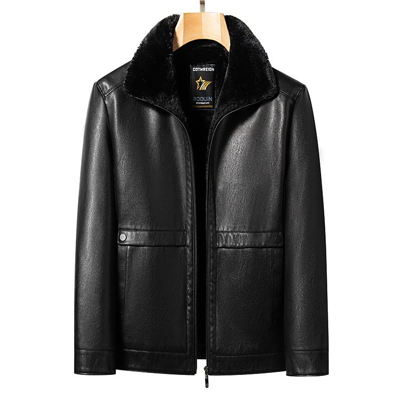Зимняя мужская куртка из натуральной кожи Fur As One, мужская утепленная кожаная куртка с лацканами, повседневная куртка для папы