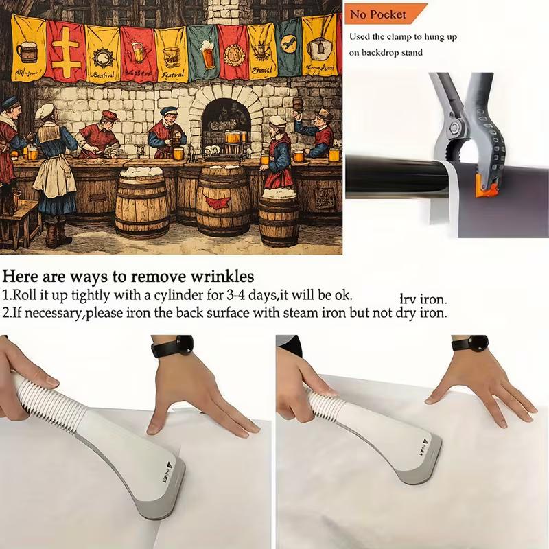 2D Старинная таверна Сцена с пивом Гобелен, Ретро Средневековый фон бара для тематической вечеринки Фотосессия