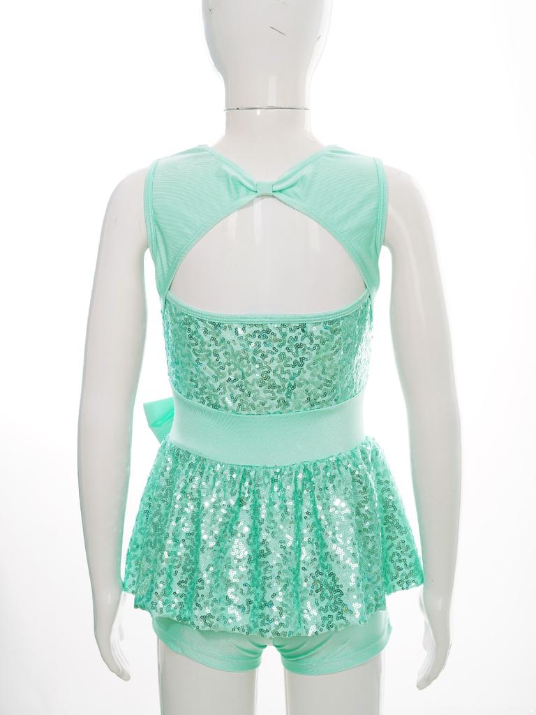 Kids Sleeveless Sequined Dancewear Gymnastics Leotard Girls Ballet Figure Skating Dress Modern Rave Jazz Dance Costume