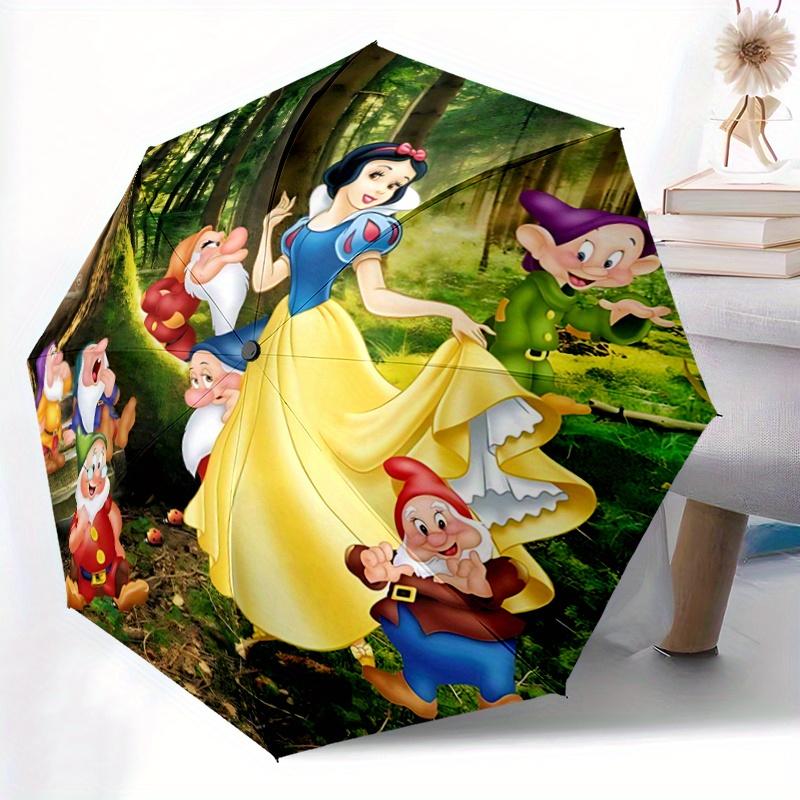 1pc Snow White and Seven Dwarfs Auto Open Close Umbrella, Portable 3-Fold Design with 8-Bone Iron Frame, Outdoor, for Fans, Travelers, Daily