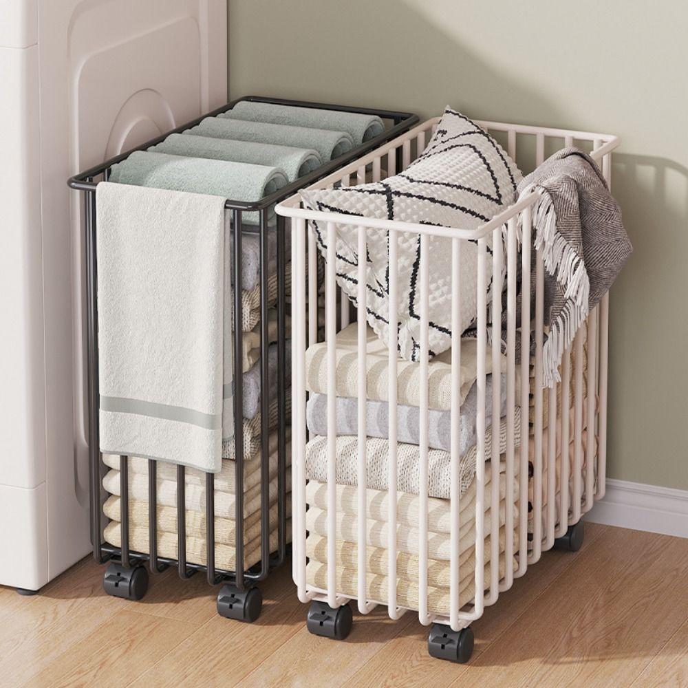 Wheel Laundry Basket Portable Laundry Hamper Durable Dirty Clothes Bucket  Bathroom