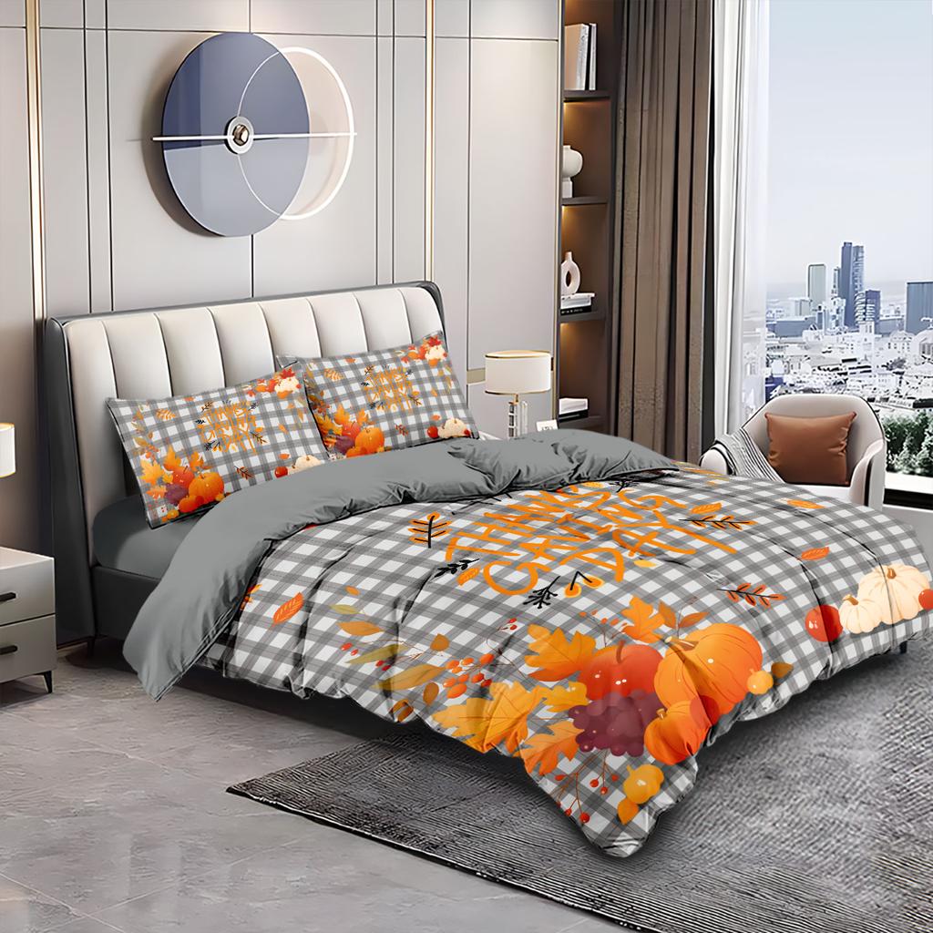 3pcs Thanksgiving Autumn Harvest Pumpkin Print Coreles Bedding Set Multi Size Bedrooms Dormitory Soft Machine Washable