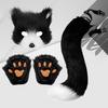 Faux Fur Cat Fox Maque Tail And Paw Gloves Set Handmade Furry Animal Therian Kit Masquerade Halloween Party Cosplay Costume Accessory