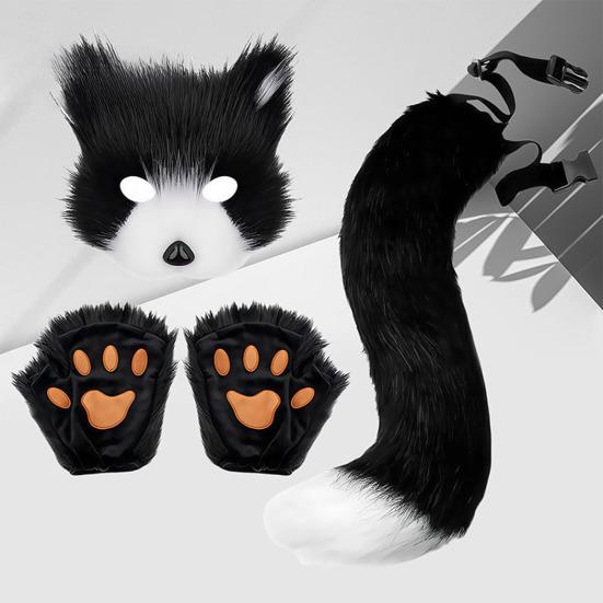 Faux Fur Cat Fox Maque Tail And Paw Gloves Set Handmade Furry Animal Therian Kit Masquerade Halloween Party Cosplay Costume Accessory