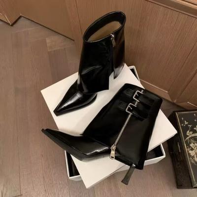 Красные короткие сапоги на высоком каблуке с острым носком для женщин 2024 года, новый модный дизайн, сапоги с рукавами-брюками, мягкая кожаная обувь для женщин