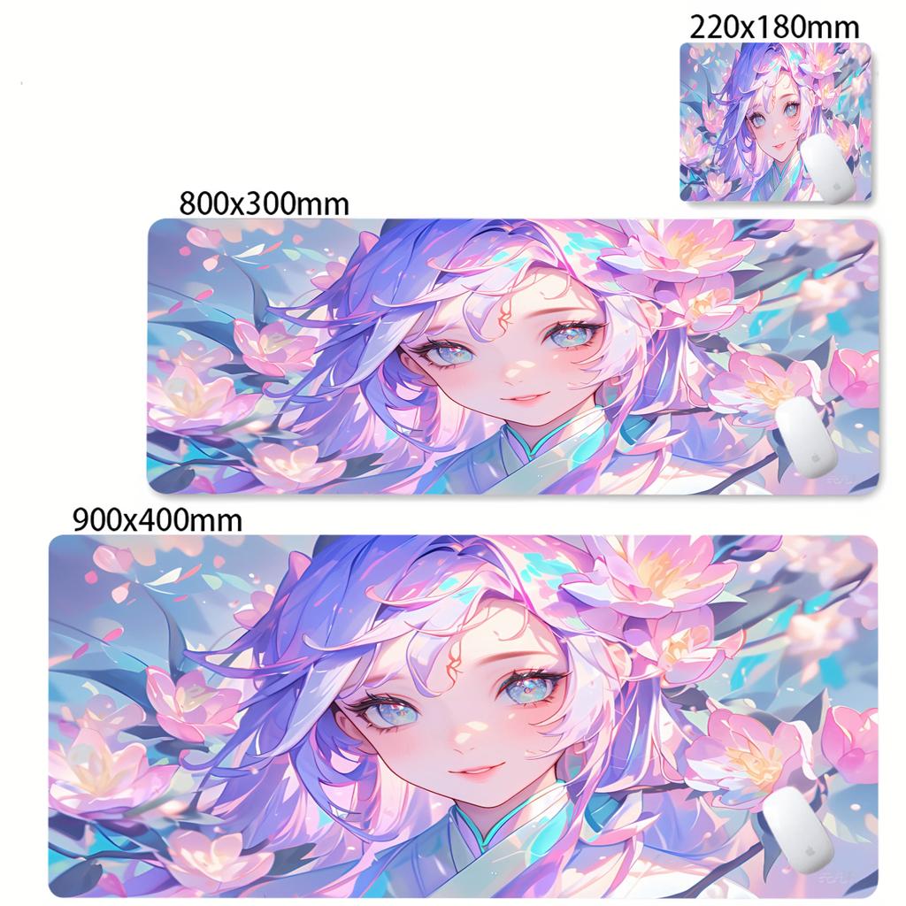 Dreamy Pink Anime Girl Mouse Pad Cute Cartoon Mousepad XL Desk Mat Non Slip Rubber Base Soft Fabric Game Room Desk Mouse Pad