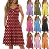 Women's Summer Button Round Neck Sleeveless Polka Dot Printed Casual Dresses