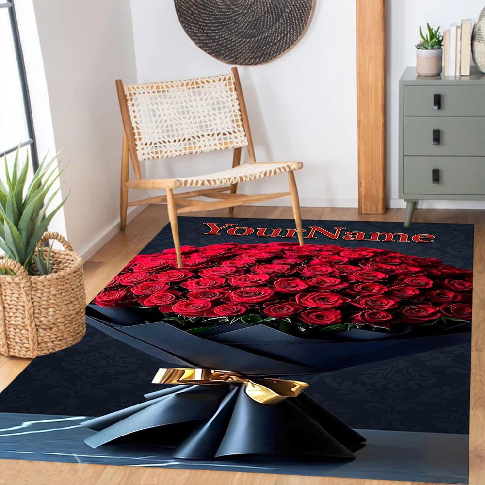 Rose Customize Your Name Carpet Design for Game Room Kitchen Study room Foyer Antislip Carpet Decorate Offices Perfect Gift for Women/Men