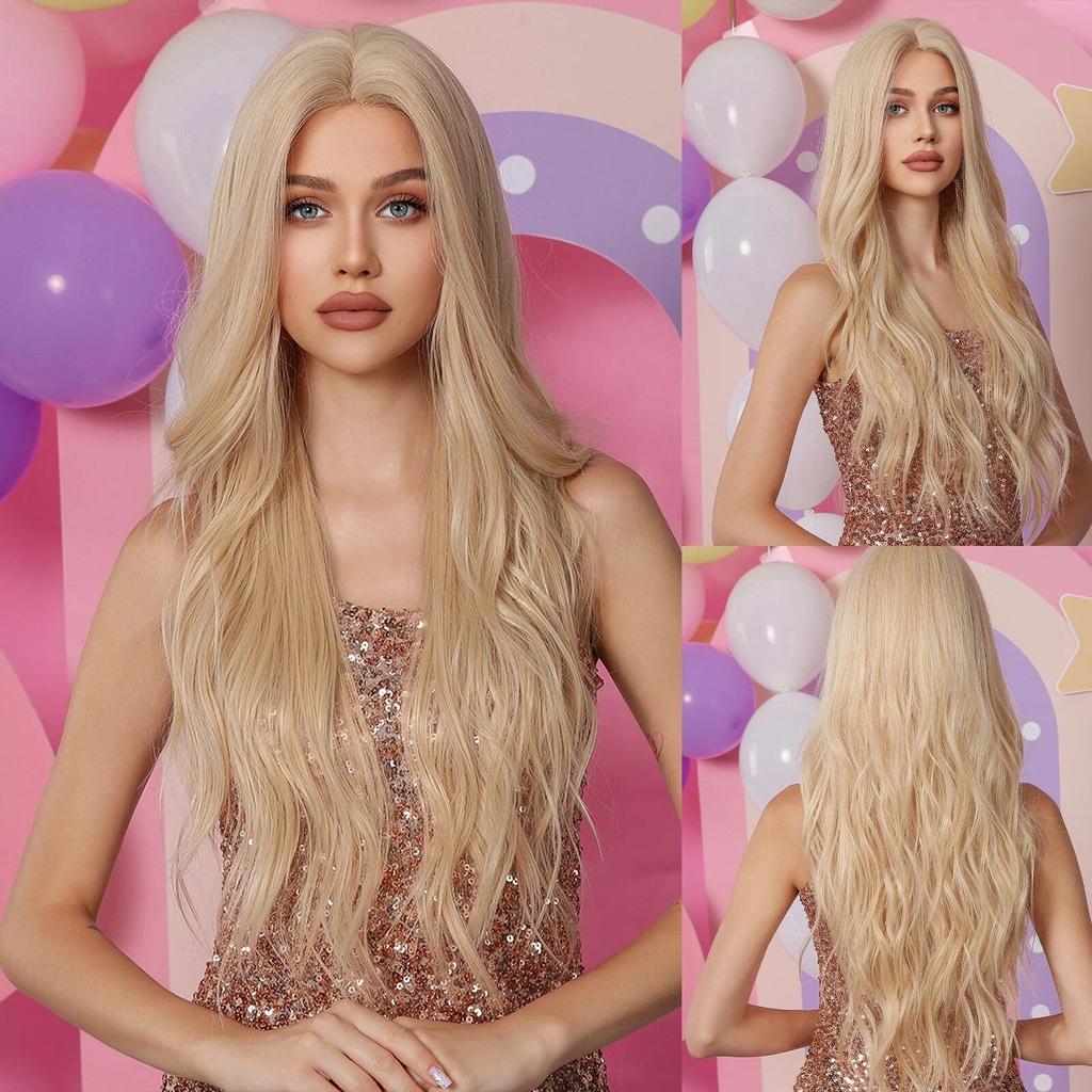 CharmSource Hairline Lace Synthetic Wigs Black Long Wavy Ladies Wig for Women's Cosplay High Density Heat Resistant Fiber